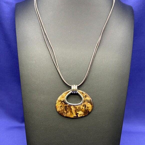 Silpada Sterling Silver Bronzite Pendant Leather Cord Necklace Retired - Picture 1 of 12